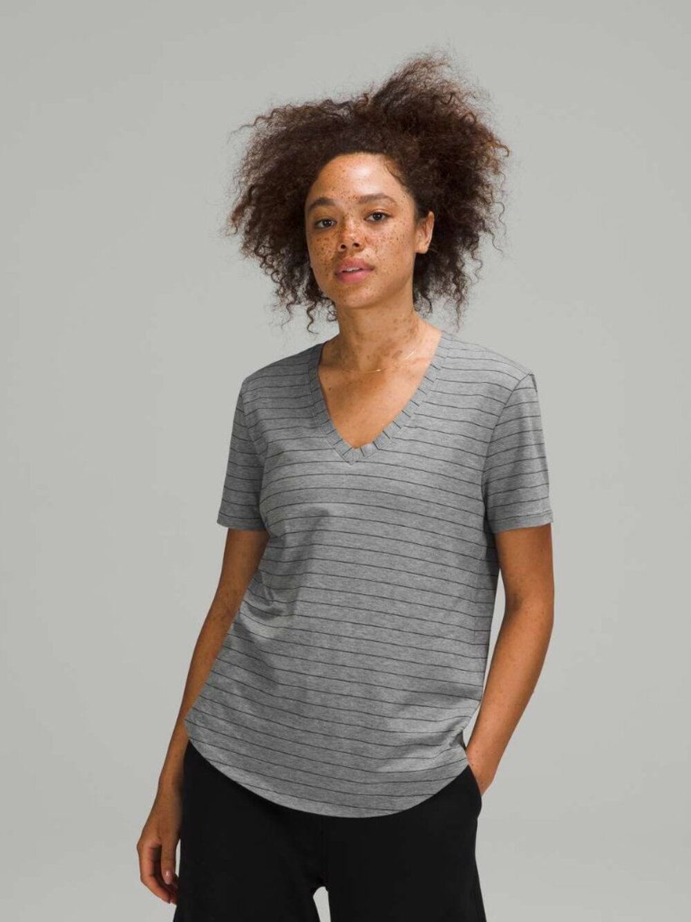 Lululemon Women's Love Tee Short Sleeve V-Neck T-Shirt - Grey/Black Stripe